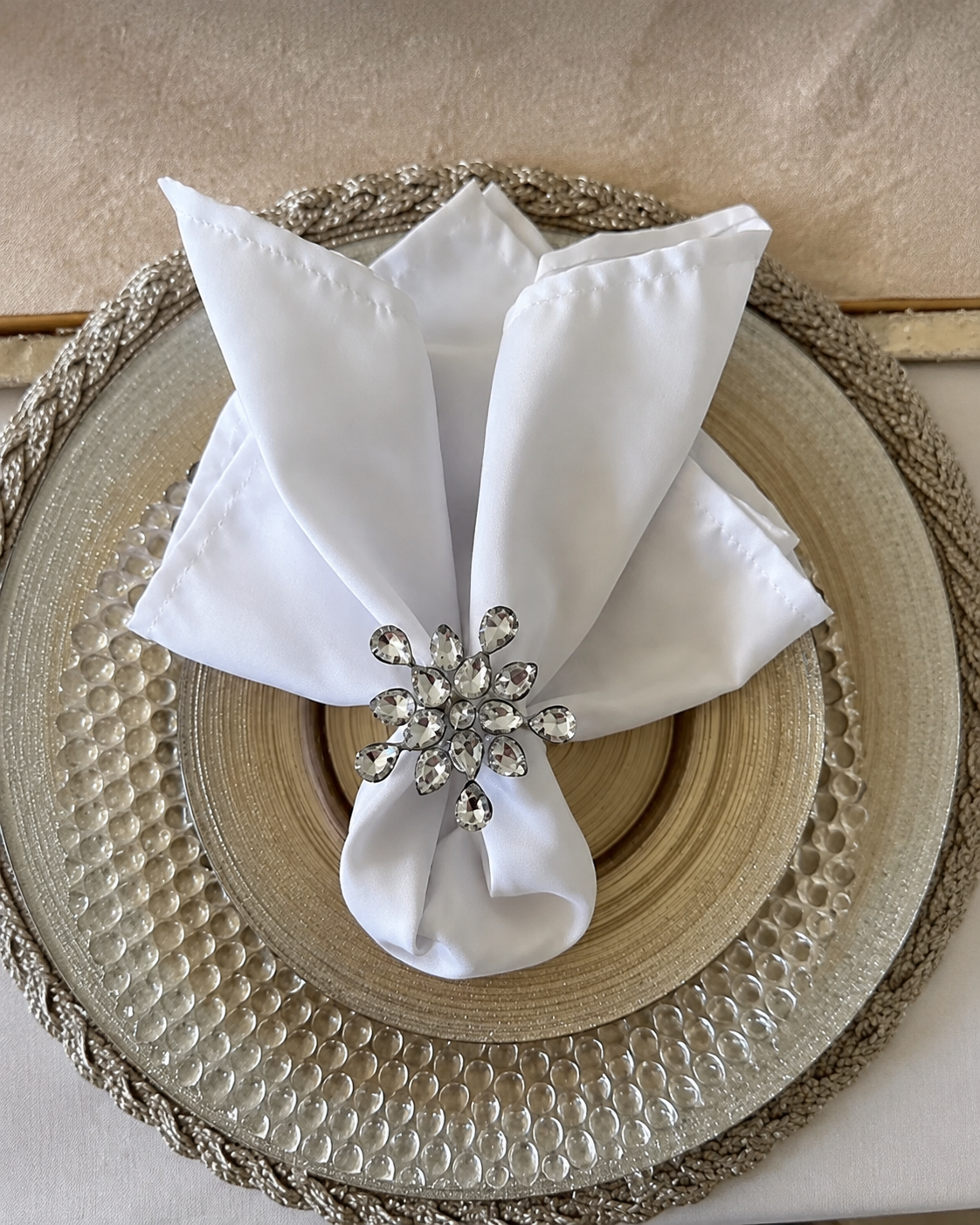 Crystal napkin ring and elegant holiday place setting